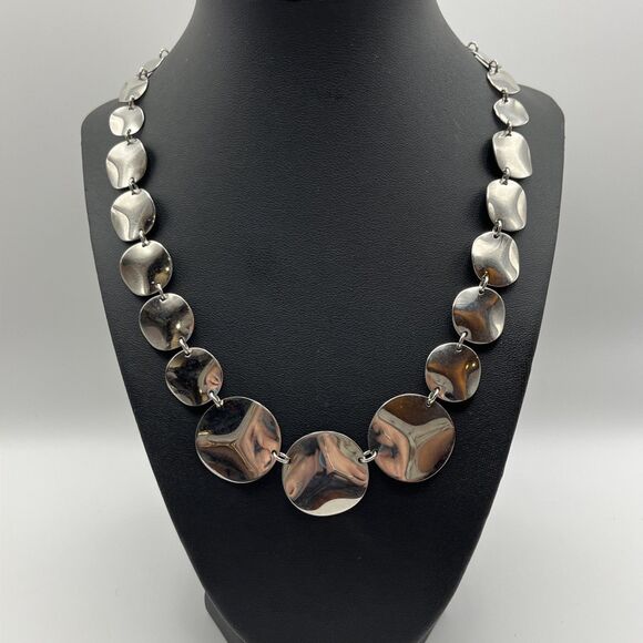 Vintage Milor Stainless Steel China Round Hammered Disc Necklace - Picture 1 of 6